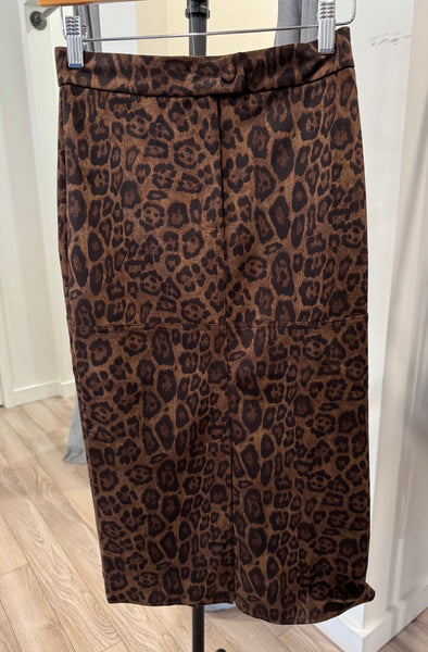 THML LEOPARD SUEDE MIDI SKIRT