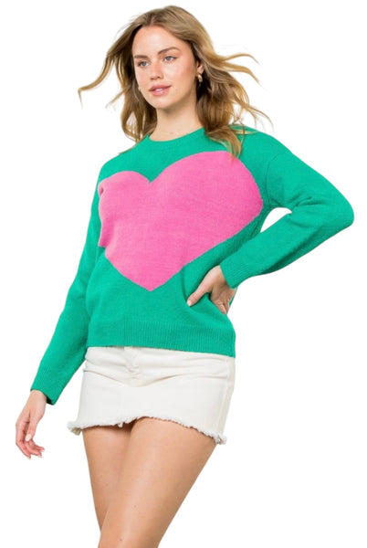 THML GREEN HEART KNIT SWEATER