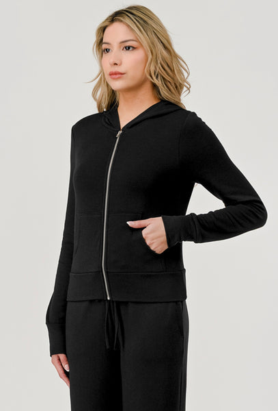 HASHTTAG BRUSHED FLEECE ZIPPER HOODIE BLACK