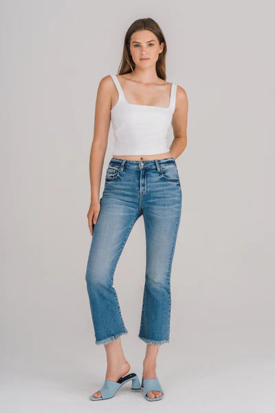 HIDDEN FRAYED HEM STRETCH CROP FLARE CASEY