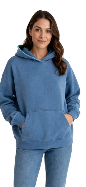 VINTAGE HAVANA GARMENT DYE HOODIE STITCHING BLUE