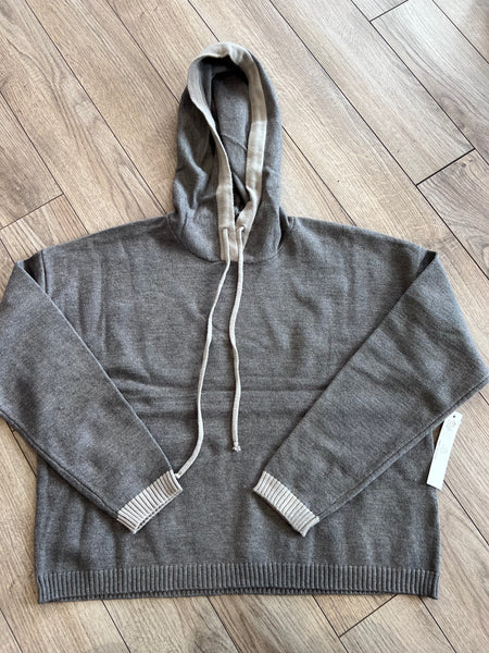 T&S HOODED SWEATER W CONTRAST TRIM CHARCOAL GREY