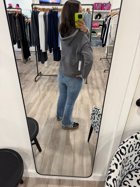 T&S HOODED SWEATER W CONTRAST TRIM CHARCOAL GREY