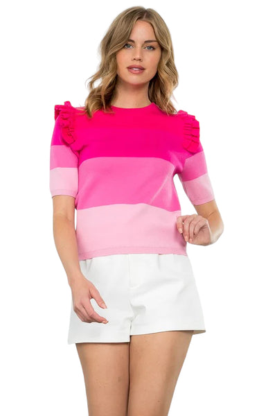 THML PINK COLOR BLOCK MID SLEEVE TOP FINAL SALE