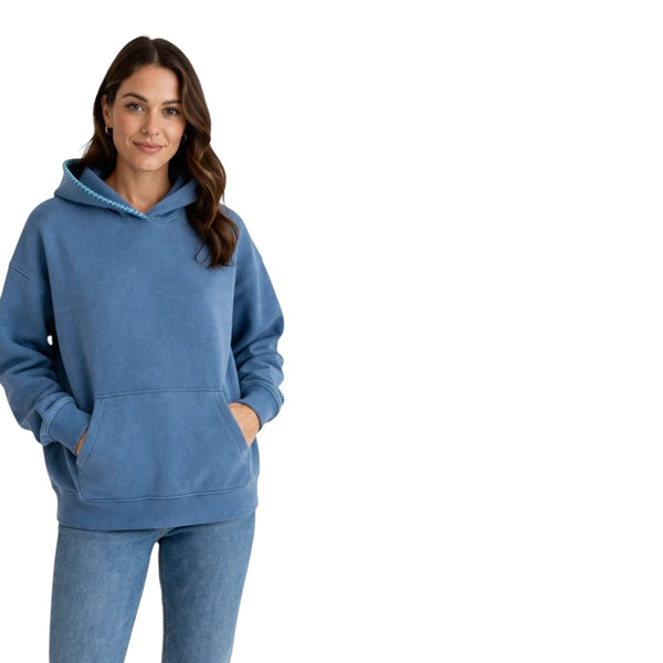 VINTAGE HAVANA GARMENT DYE HOODIE STITCHING BLUE