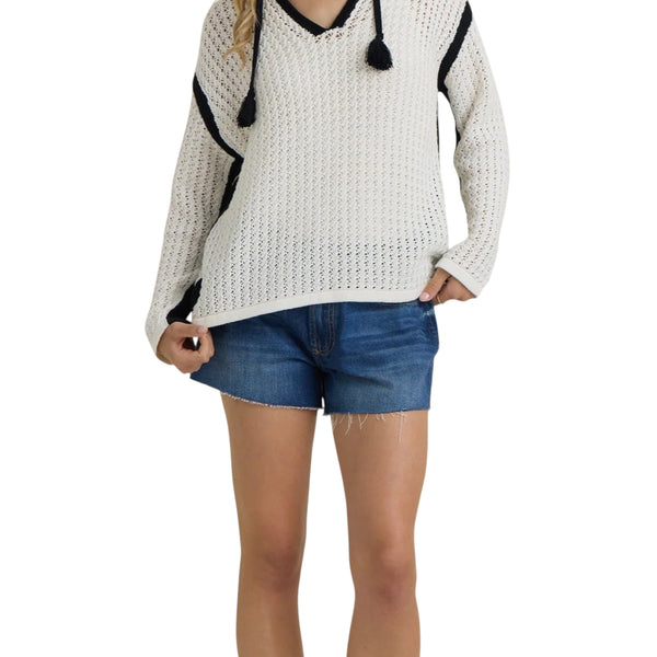 VINTAGE HAVANA CONTRAST CROCHET HOODIE IVORY BLACK