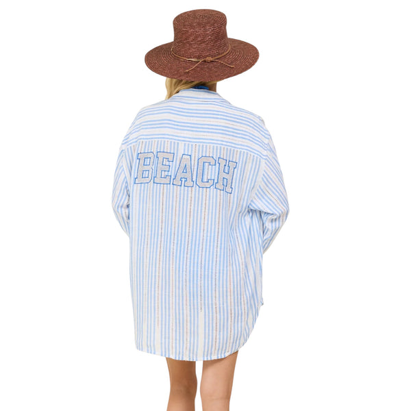 SURF GYPSY SEA SALT STRIPED BEACH APPLIQUE SHIRT