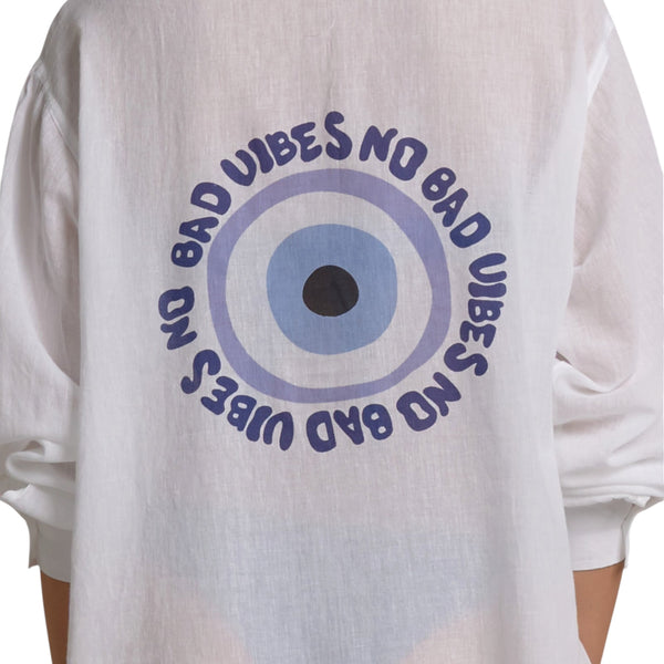 ELAN NO BAD VIBES EVIL EYE BUTTON DOWN COVER UP