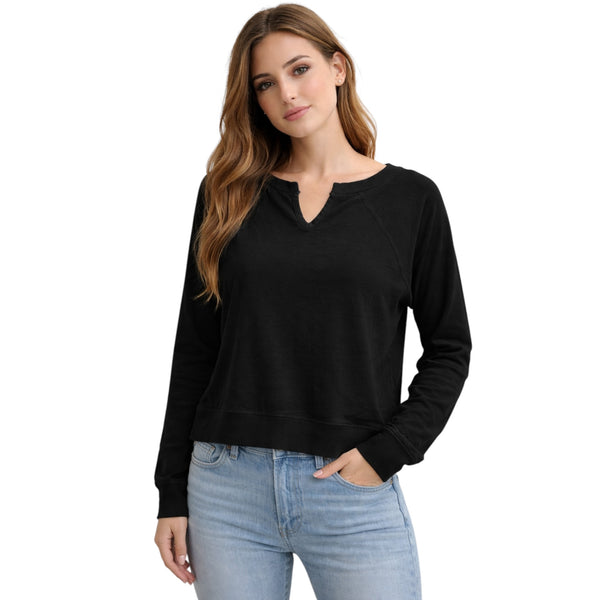 BOBI SPLIT NECK PULLOVER LONG SLEEVE BLACK