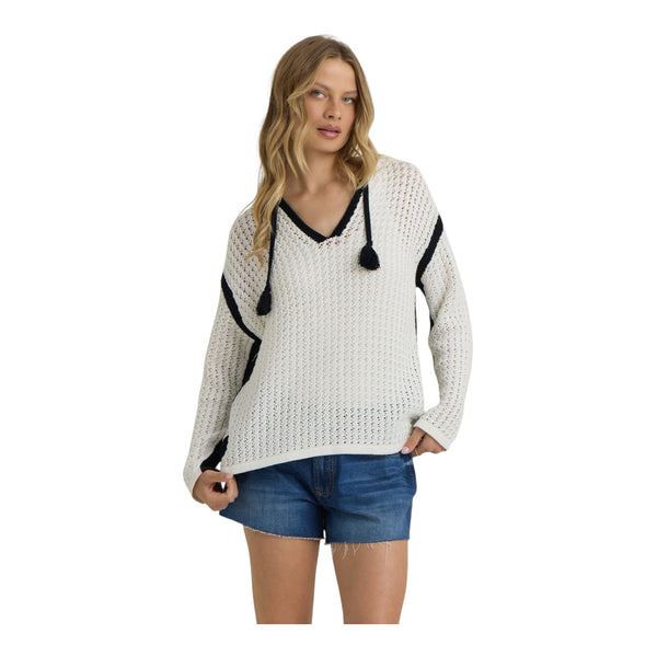 VINTAGE HAVANA CONTRAST CROCHET HOODIE IVORY BLACK