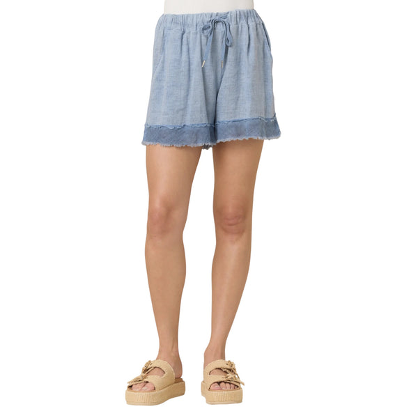 VINTAGE HAVANA INDIGO DRAPEY LINEN SHORTS