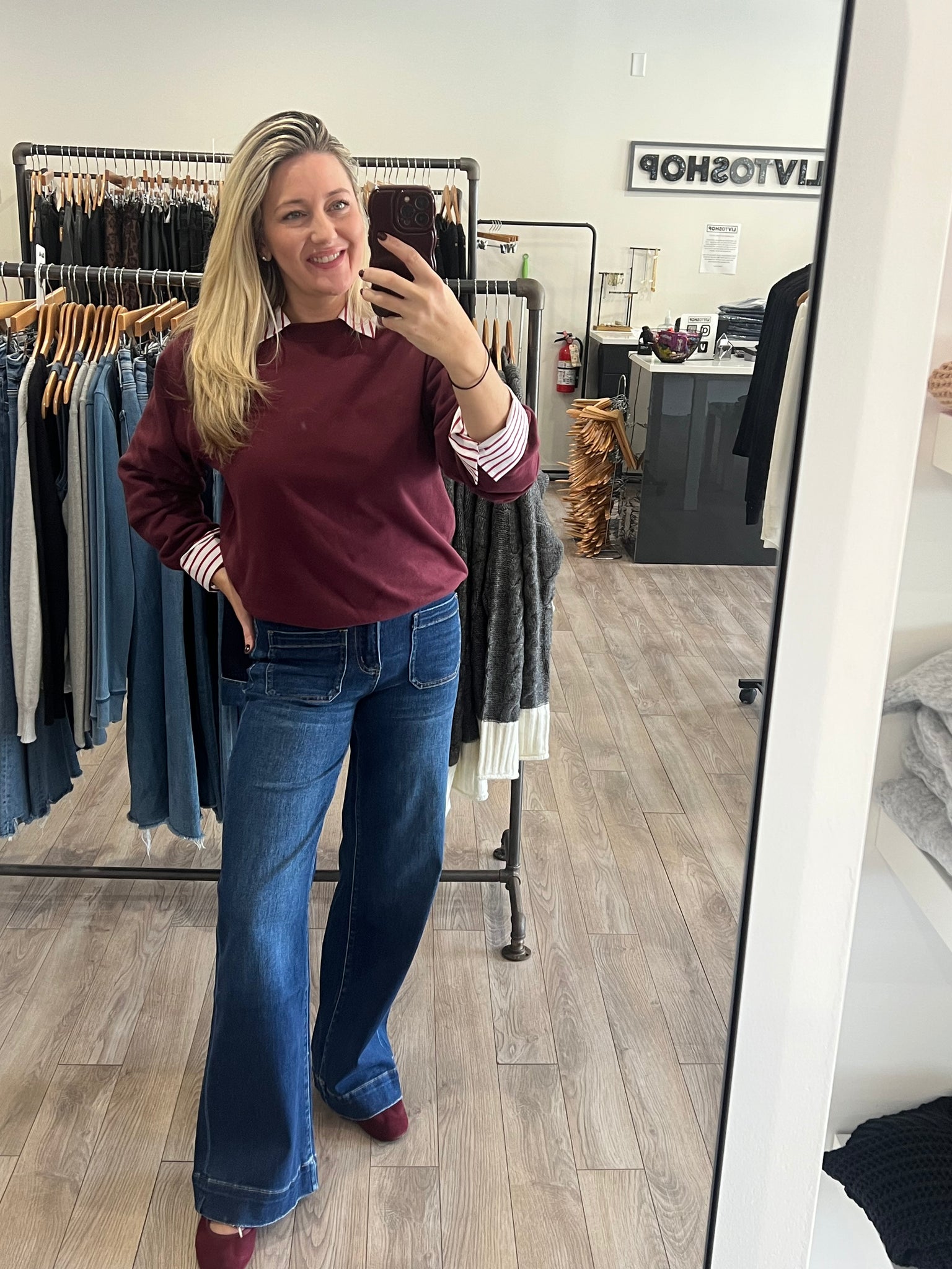 FLYING MONKEY HIGH RISE DARK TROUSER PATCH POCKET JEANS MELANIE