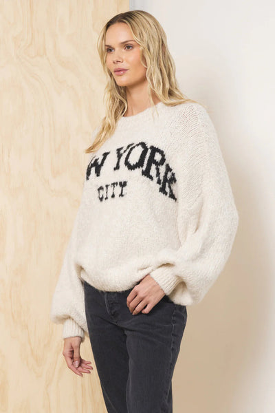 VINTAGE HAVANA NY JACQUARD SWEATER IN ECRU