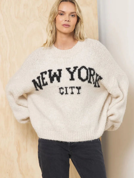 VINTAGE HAVANA NY JACQUARD SWEATER IN ECRU