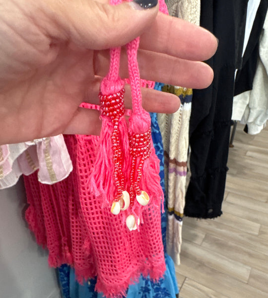 SURF GYPSY PINK CROCHET DRESS WITH FRINGE