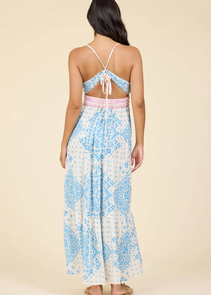 SURF GYPSY BANDANA HALTER COLORBLOCK DRESS