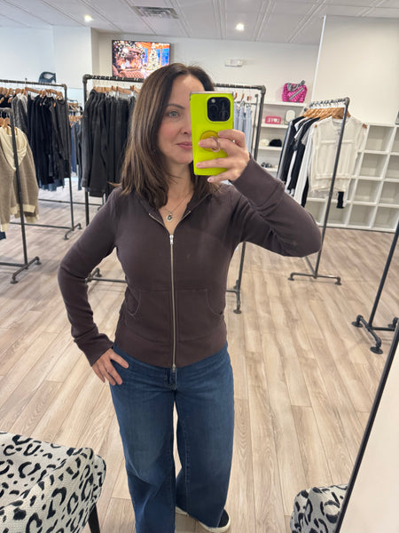 HASHTTAG THERMAL ZIP UP HOODIE COCOA