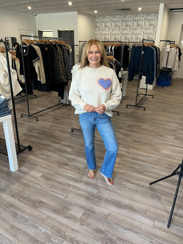 VINTAGE HAVANA ECRU JACQUARD HEART SWEATER