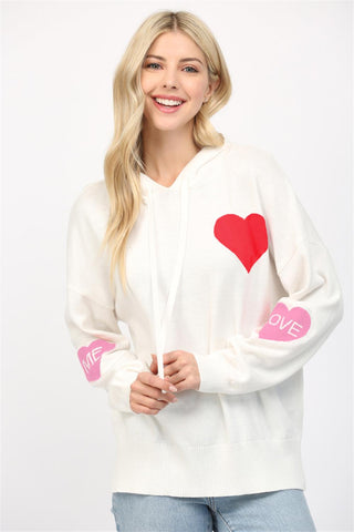 FATE CREAM HEART HOODED SWEATER