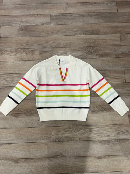 THML COLLARED V NECK STRIPED TOP