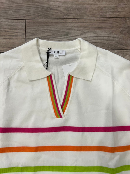 THML COLLARED V NECK STRIPED TOP