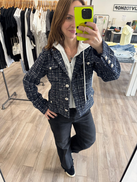 FATE DAHLIA NAVY HOODED TWEED JACKET BLAZER