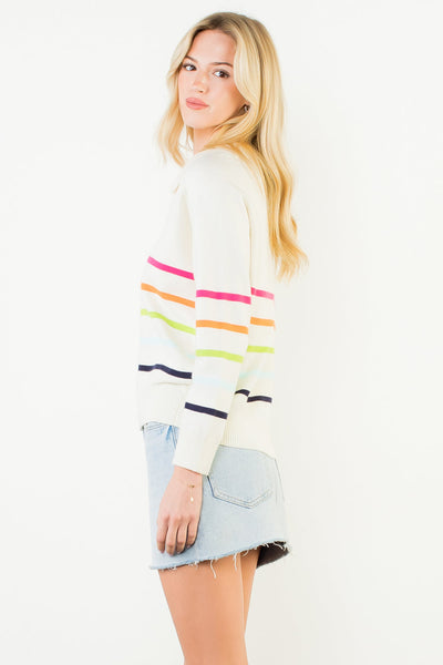 THML COLLARED V NECK STRIPED TOP