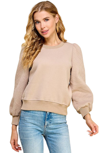 MOCHA SWEATSHIRT WITH QUILTED PUFF SLEEVES no