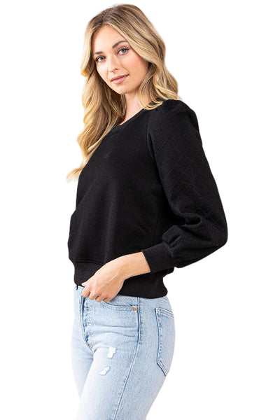 BLACK SWEATSHIRT WITH QUILTED PUFF SLEEVE