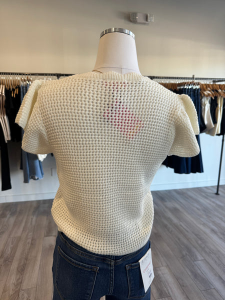 THML WHITE SCALLOP DETAIL KNIT TOP