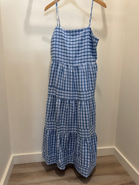THML BLUE STRIPED GINGHAM TIERED DRESS
