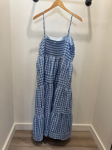 THML BLUE STRIPED GINGHAM TIERED DRESS