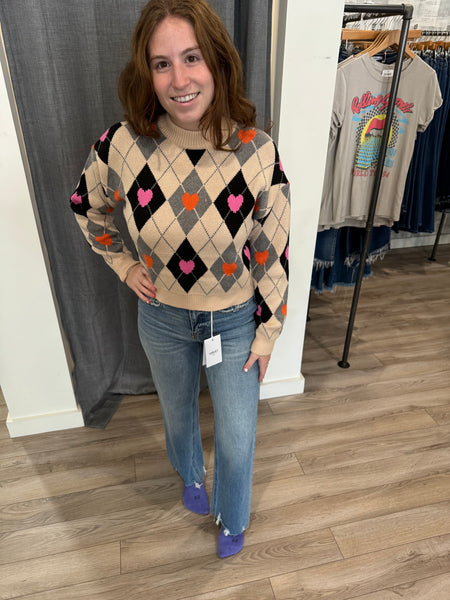 THML ARGYLE HEART PATTERN SWEATER