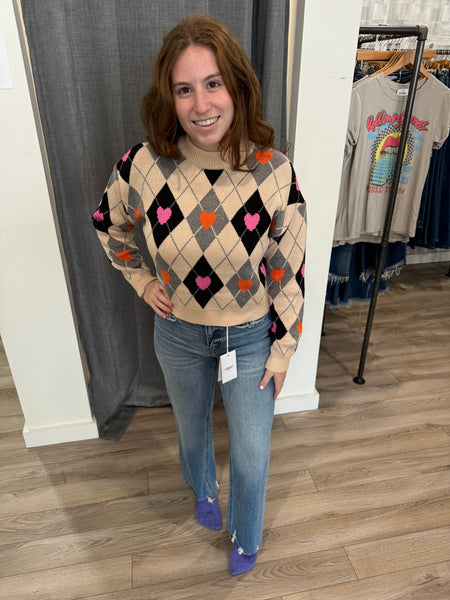 THML ARGYLE HEART PATTERN SWEATER