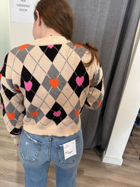 THML ARGYLE HEART PATTERN SWEATER