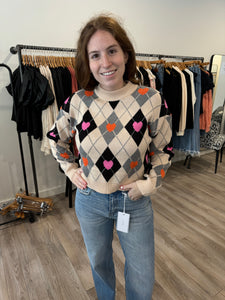 THML ARGYLE HEART PATTERN SWEATER