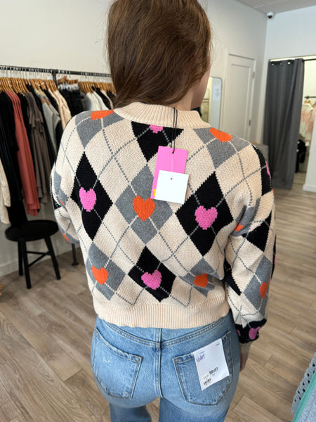 THML ARGYLE HEART PATTERN SWEATER