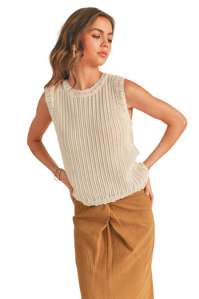 IVORY KNITTED SLEEVELESS TOP