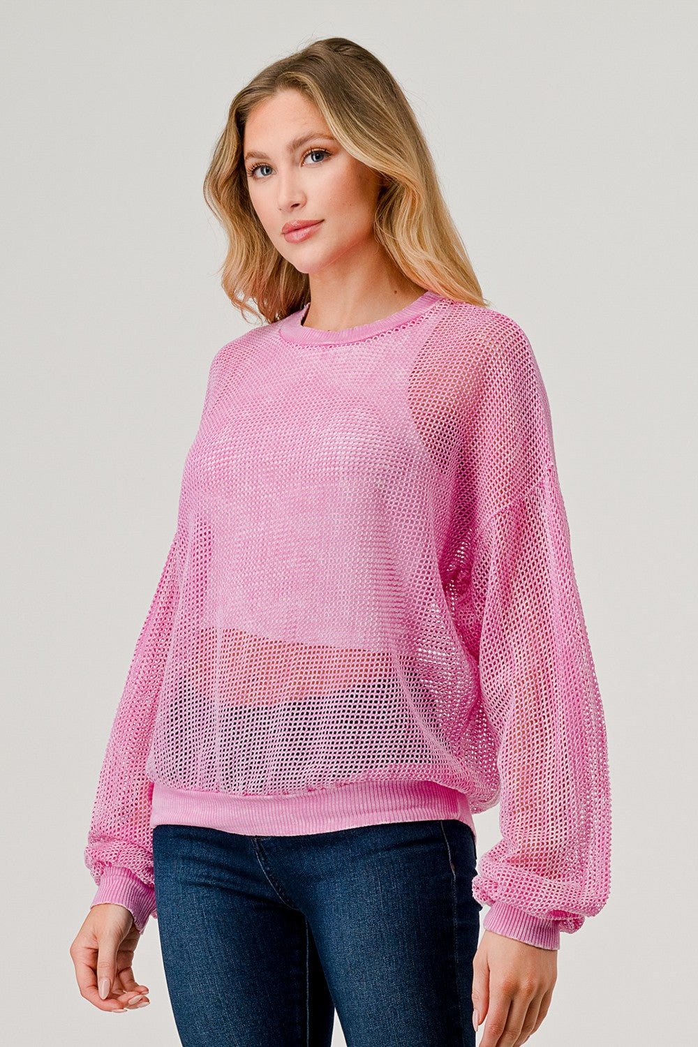 HASHTTAG PINK MINERAL WASHED MESH TOP