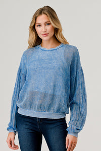 HASHTTAG BLUE MINERAL WASHED MESH TOP