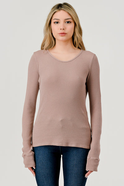 HASHTTAG GARMENT DYED THERMAL LONG SLEEVE TOP MUSHROOM