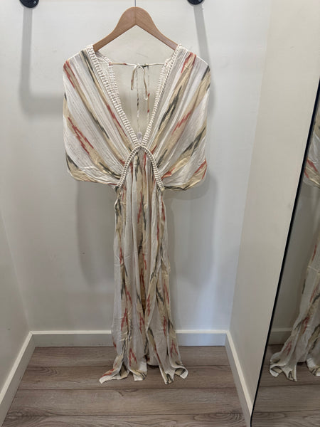 SURF GYPSY AZTEC STRIPE LUREX MAXI DRESS BRAID DETAIL