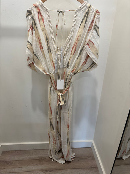 SURF GYPSY AZTEC STRIPE LUREX MAXI DRESS BRAID DETAIL