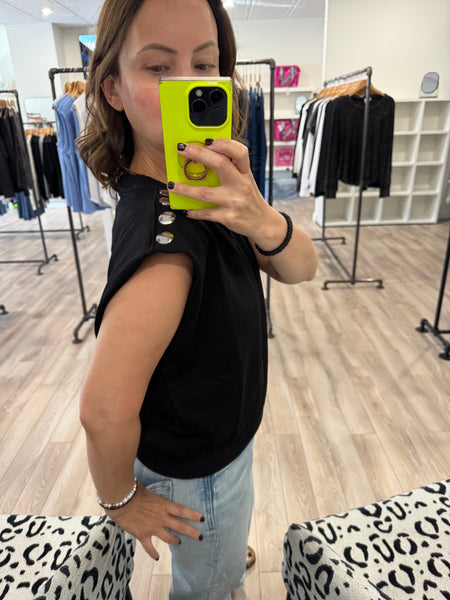 THML BLACK SLEEVELESS TOP WITH SILVER SNAP DETAIL