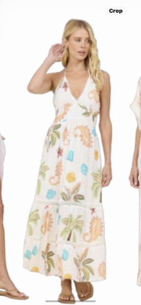 SURF GYPSY COASTAL BOHO PRINT HALTER MAXI DRESS