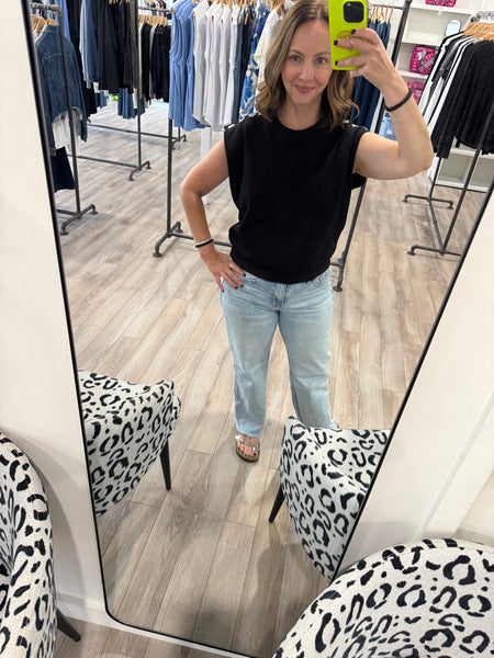 THML BLACK SLEEVELESS TOP WITH SILVER SNAP DETAIL