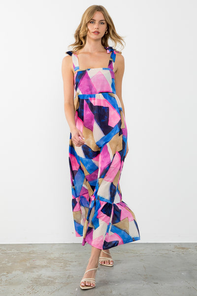 THML PINK MULTI COLORED MAXI DRESS