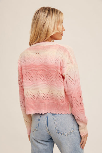 STRAWBERRY OMBRE FRONT BUTTON CLOSURE POINTELLECARDIGAN