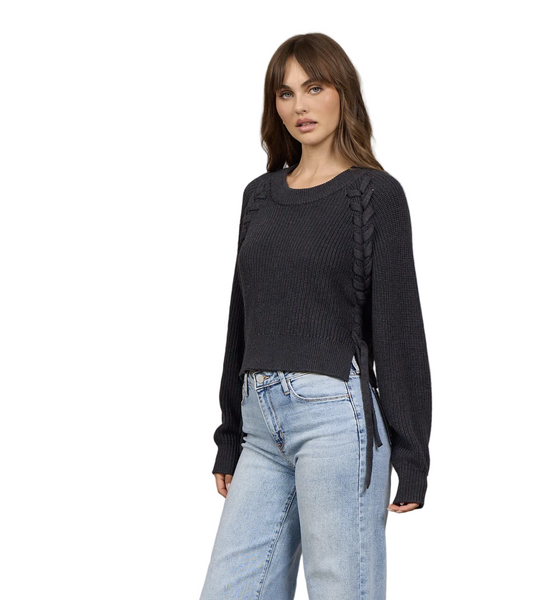 VINTAGE HAVANA CHARCOAL SWEATER WITH BRAIDED DETAIL