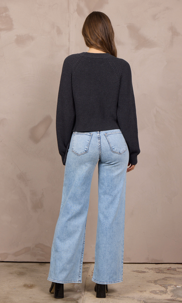 VINTAGE HAVANA CHARCOAL SWEATER WITH BRAIDED DETAIL